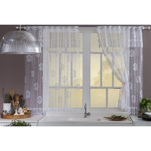 CORTINA DE JANELA PARA COZINHA COM BANDÔ RENDA (BRANCA)