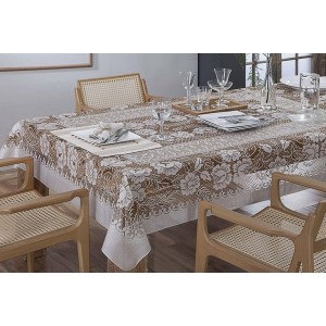 TOALHA DE MESA RETANGULAR RENDA - 8 LUGARES (MARROM)