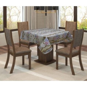 TOALHA MESA QUADRADA LINHO ESTAMPADA - 4 LUGARES