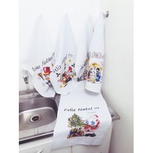 PANO DE PRATO ALVEJADO ESTAMPADO NATAL LINHA PRÁTICA