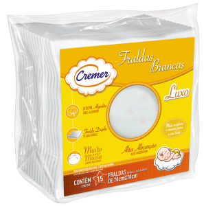 Fralda De Pano Luxo Branca Lisa Cremer - Pacote c/ 15 Unidades