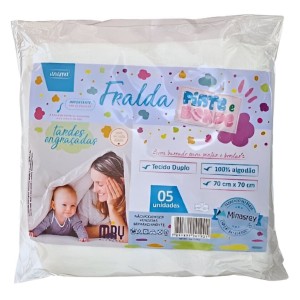 FRALDA DE PANO C/5 PINTE E BORDE BRANCA LUXO 70x70 - C/5 Unid