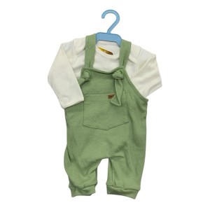 CONJUNTO JARDINEIRO + BODY ML MASCULINO ESTAMPADO (VERDE)