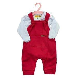 CONJUNTO JARDINEIRO + BODY MANGA LONGA FEMININO ESTAMPADO (PINK)